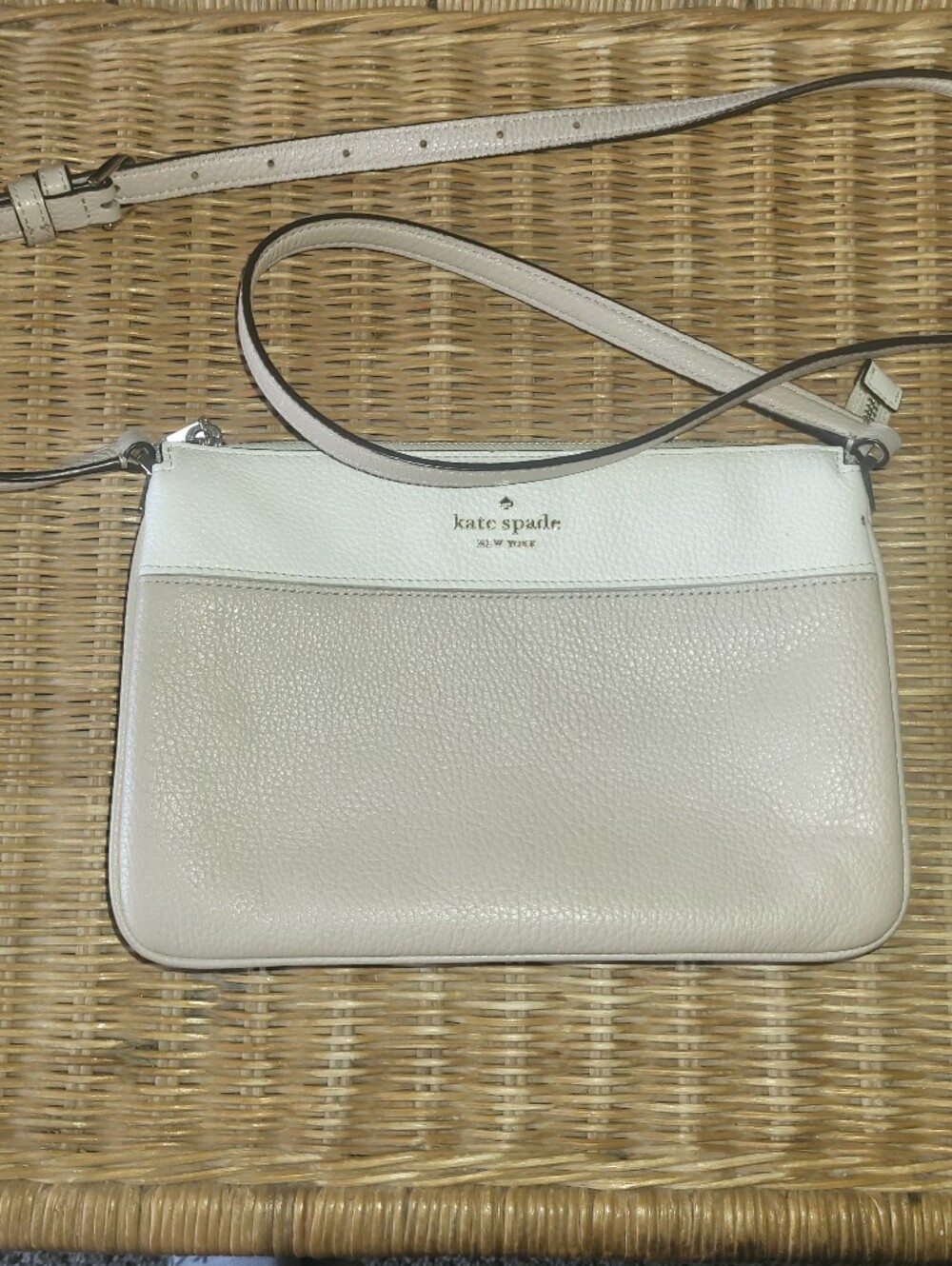 kate spade Leila Two-Tone Cream and Off-White Pebbled Leather Crossbody